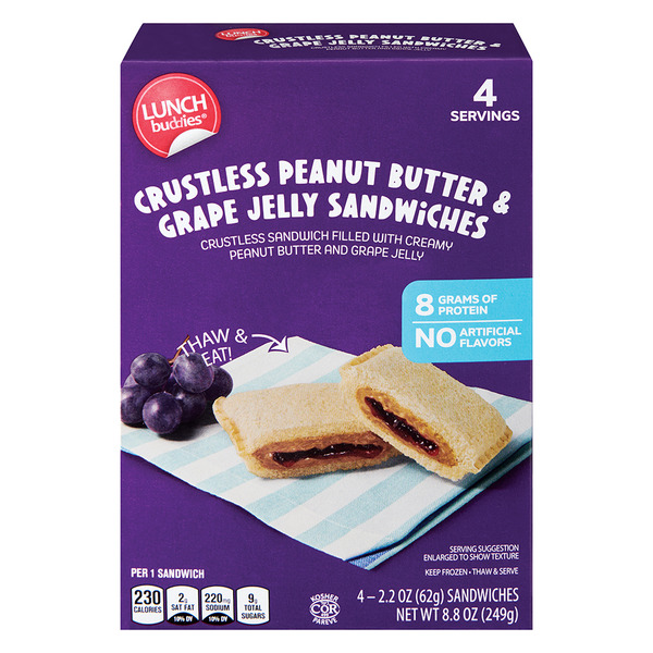 Lunch Buddies Crustless Peanut Butter & Grape Jelly Sandwiches, 4 Pack