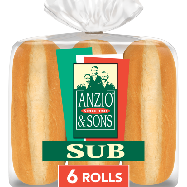 Anzio & Sons 6 ct, White, Sub Rolls, Sandwich Rolls, 15 oz Same