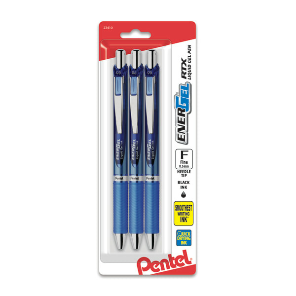 Pentel BLN75BP3C 0.5 Millimeter Blue Ink Fine Line Point EnerGel RTX Deluxe Liquid Retractable Ink Gel Pens Pack