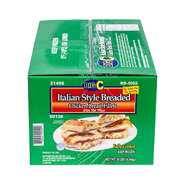 Frozen Big C - Cooked Italian Breaded Chicken Fillets - 10 lb Box