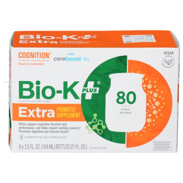 Bio-K Plus Organic Peach & Turmeric Cognition 80 Billion Extra Probiotic 6 Pack