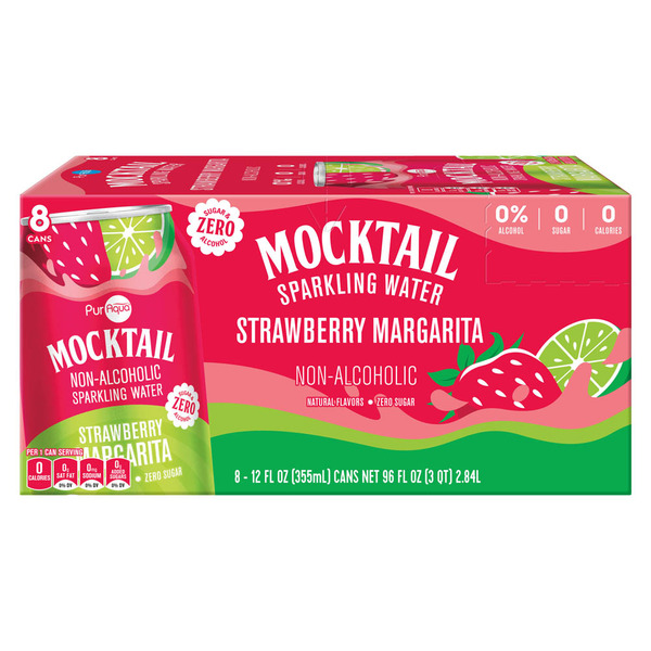 Puraqua Zero Sugar Strawberry Margarita Sparkling Water, 8 Pack