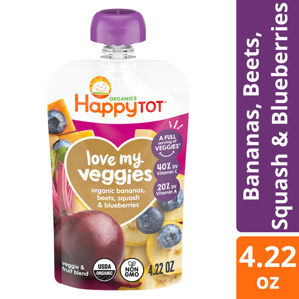 Happy Tot Organics Love My Veggies Stage 4 Organic Bananas, Beets, Squash & Blueberries Pouch 4.22 oz UNIT