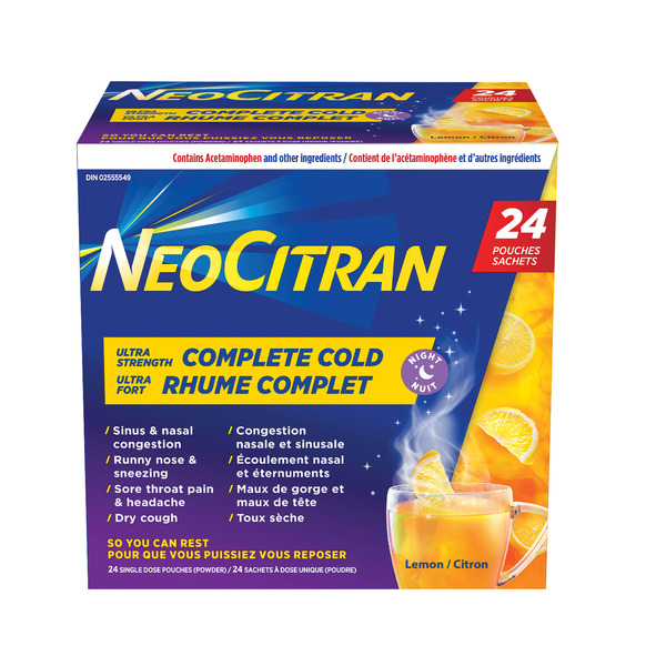 NeoCitran Ultra Strength, Complete Cold, Lemon Flavour, 24-count