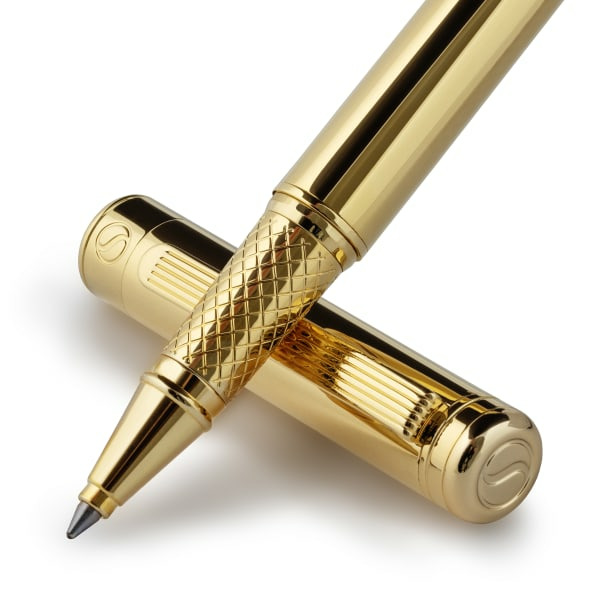 Scriveiner Gold Barrel Black Ink Medium Point Classic Rollerball Pen