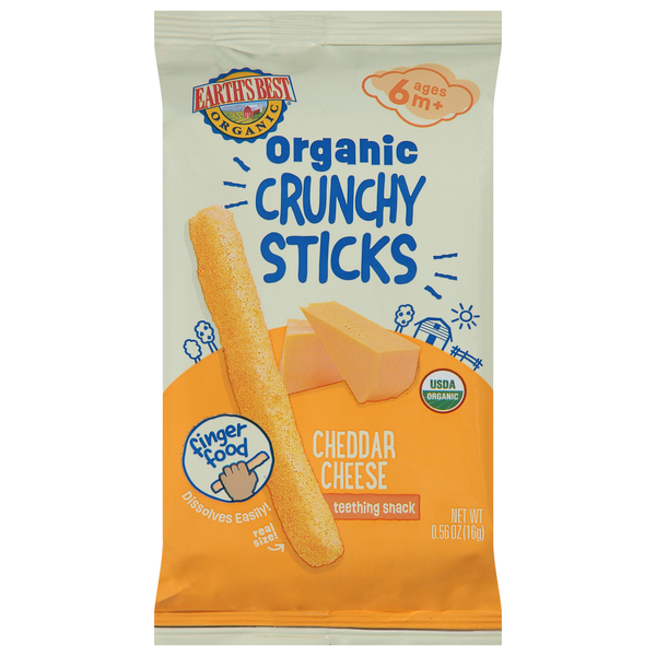 Earth's Best Teething Snack, Cheddar Cheese, Crunchy Sticks, Ages 6 M+