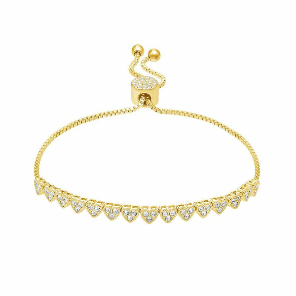 Brilliance Crystal Heart Adjustable Bracelet, Women's, Size: 7/8", Yellow Gold Tone Clear