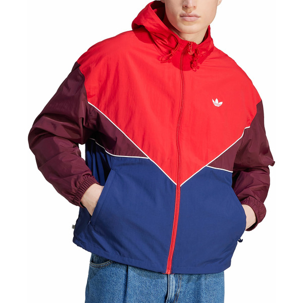 adidas Men's Originals Adicolor Seasonal Archive Windbreaker, Large - Better Scarlet, Dark Blue & Mar