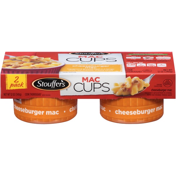 Stouffer's Mac Cups Macaroni & Ground Beef in a tangy, 100 Real Cheddar cheese sauce
