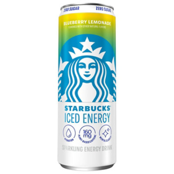 Starbucks Iced Energy Zero Sugar Sparkling Energy Drink Blueberry Lemonade 12 Fl Oz