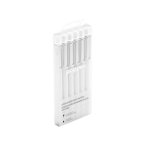 Poppin 0.7 mm Black Ink White Barrel Retractable Gel Luxe Pens