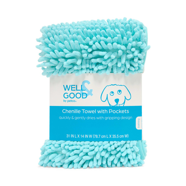 Well & Good Dog Chenille Pocket Bath Towel, Medium - Assorted