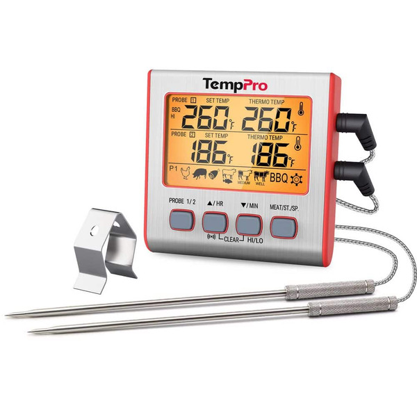 Temppro Digital Meat Thermometer With Dual Probes And Timer Mode Grill Smoker Thermometer