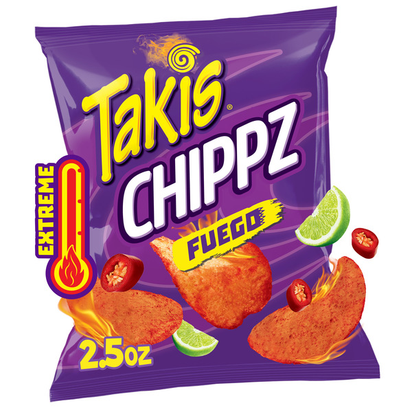 Takis Fuego Chippz 2.5 oz Snack Size Bag, Hot Chili Pepper & Lime Flavored Extreme Spicy Thin-Cut Potato Chips