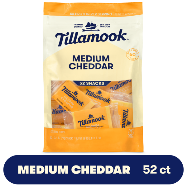 Tillamook Medium Cheddar Snacking Cheese, 0.75 oz, 52-count Same