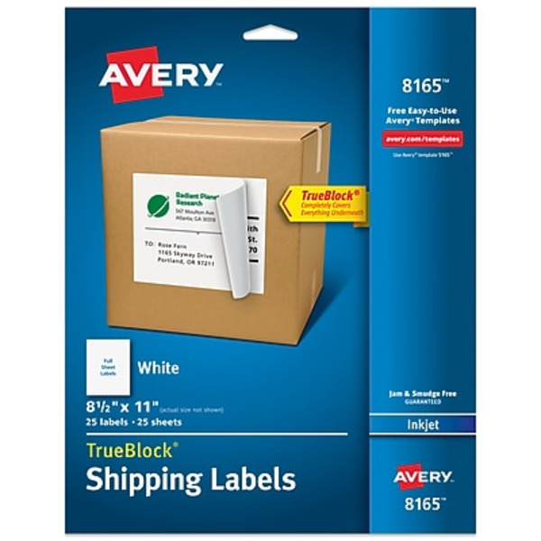 Avery 8-1/2" x 11" True Block White Ink Jet Shipping Labels