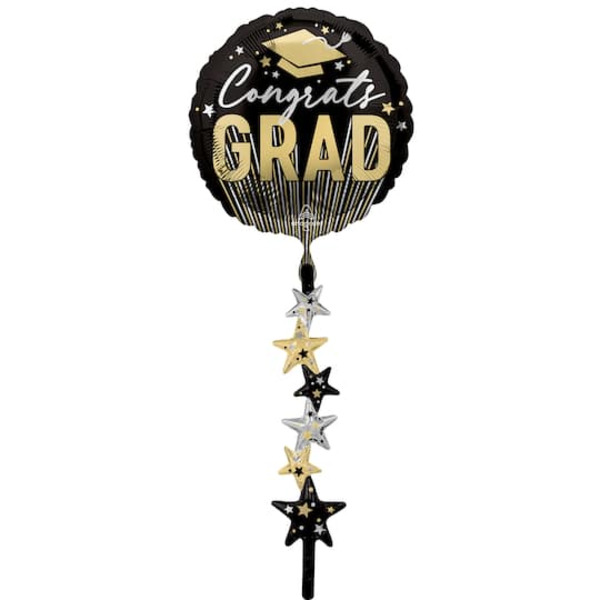 Mayflower INFLATED Airwalkers® XL® 67" Stripes on Stripes Grad Stars Foil Balloon