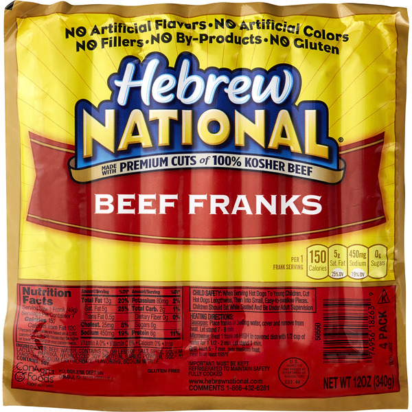 Hebrew National 100% Kosher Beef Franks, 12 oz, 4 ct Same-Day