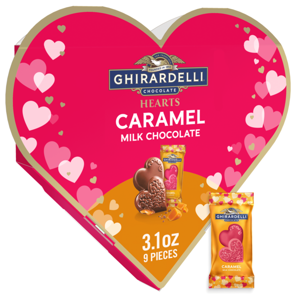 Ghirardelli Caramel Milk Chocolate Hearts Gift Box, 3.1 oz Same