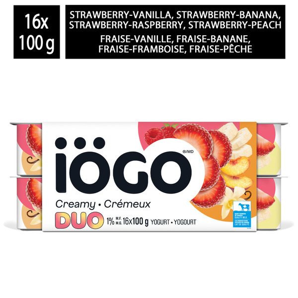 iÖGO Strawberry Duos Banana, Peach, Raspberry, Vanilla Yogurt Cups