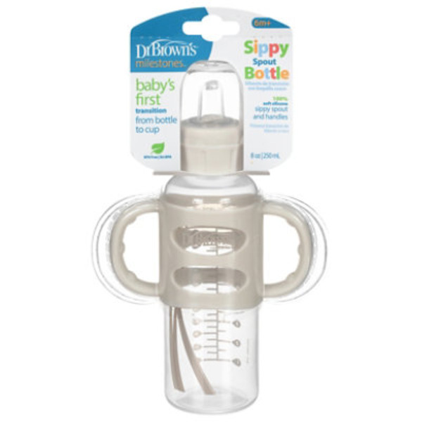 Dr. Brown’s Natural Flow Natural Flow Sippy Spout Bottle with Handles & Lid - Gray - 8 Ounce