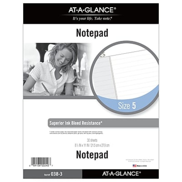 At-A-Glance 038-3 8.5"W x 11"H Narrow Ruled White Notepad Refill