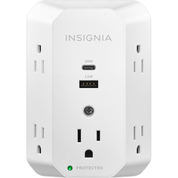 Insignia 5-Outlet, 1-USB-C & 1-USB Wall Tap 1,080 Joules Surge Protector - White