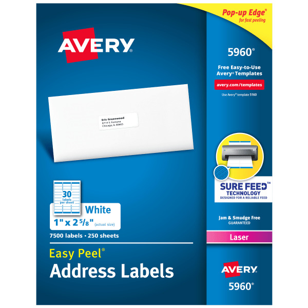 Avery 5960 1" x 2-5/8" Easy Peel Laser Address Labels