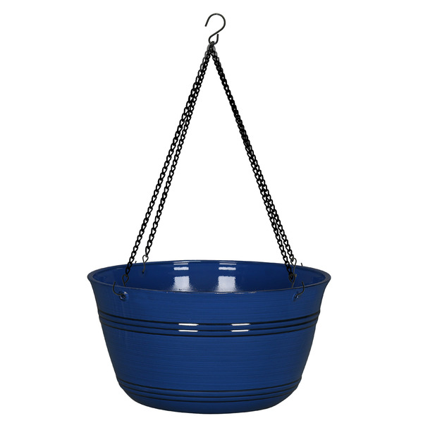 Style Selections 11.34-in W x 11.34-in L x 6.34-in H Blue Resin Round Indoor Hanging planter