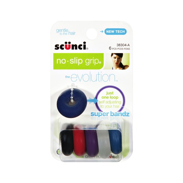 Scunci The Evolution No Slip Grip Super Bandz Hair Ties 6 Ct 6