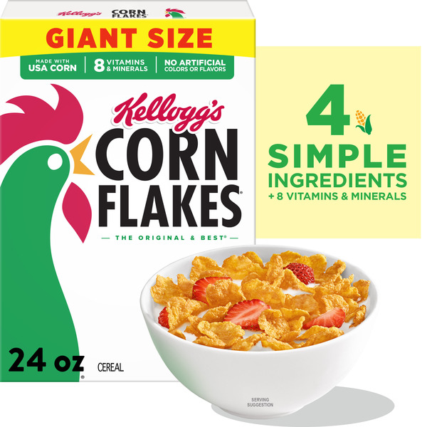 Kellogg's Corn Flakes Breakfast Cereal, 8 Vitamins and Minerals, Giant Size