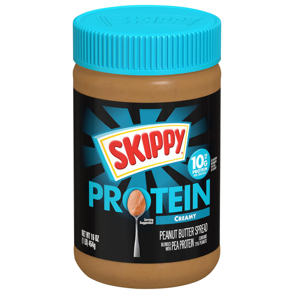SKIPPY Creamy Peanut Butter Blended with Plant Protein, 16oz Plastic Jar, 16 OZ