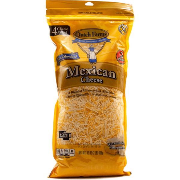 Dutch Farms Mexican Blend Of Monterey Jack Cheddar Queso Quesadilla & Asadero Fancy Shredded Cheese
