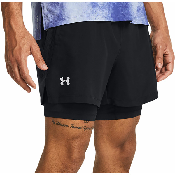 Under Armour Men's Launch Woven 2-in-1 Shorts, Large - Black & Reflective