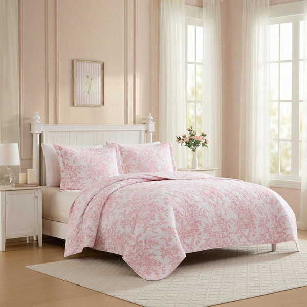 Laura Ashley Bedford King 3-Piece Quilt Set, 104 x 96 in - Pink