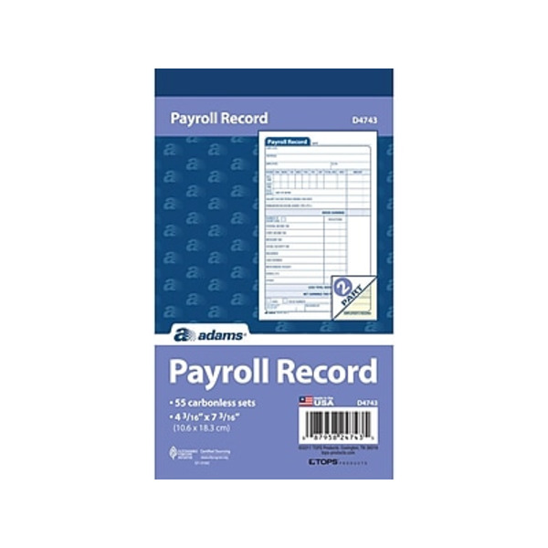 Adams ABF D4743 2-Part Employee Payroll Record Book
