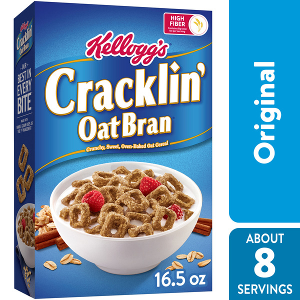 Kellogg's Cracklin' Oat Bran Breakfast Cereal, High Fiber, Made with Whole Grain Oats