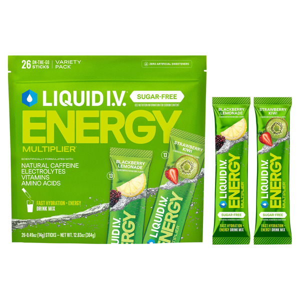 Liquid I.V. Energy Multiplier, 26 Individual Serving Stick Packs in Resealable Pouch, Sugar Free,
