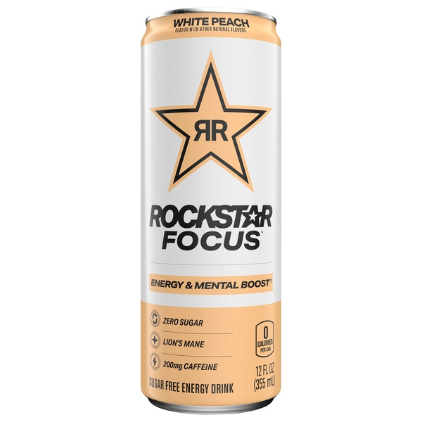 Rockstar Focus Sugar Free Energy Drink White Peach Same-Day