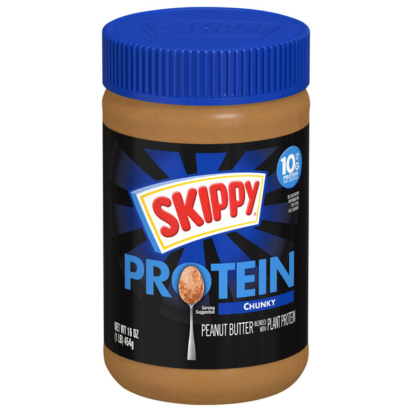 SKIPPY Chunky Peanut Butter Blended with Plant Protein, 16oz Plastic Jar, 16 OZ