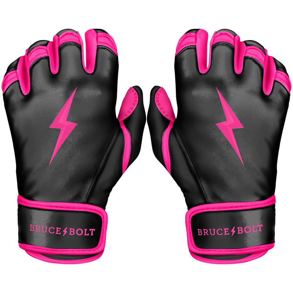 BRUCE BOLT Youth Short Cuff Batting Gloves, Large - Black & Pink
