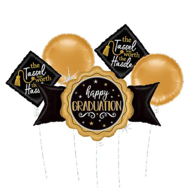 Betallic Inflated Black & Gold Graduation Seal Foil Balloon Bouquet