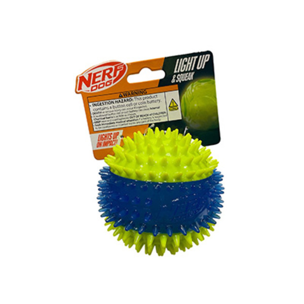 Nerf Translucent Spike LED & Squeak Ball Dog Toy - Yellow & Blue