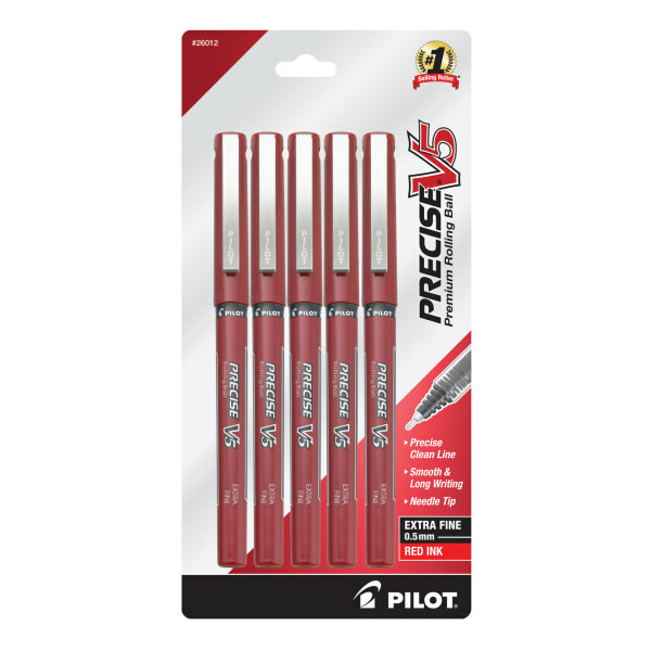 Pilot 26012 Red Ink Extra Fine Point Precise V5 Rollerball Pens