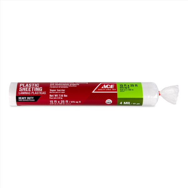 ACE 15' X 25' x 4 Mil Clear Polyethylene Heavy Duty Plastic Sheeting