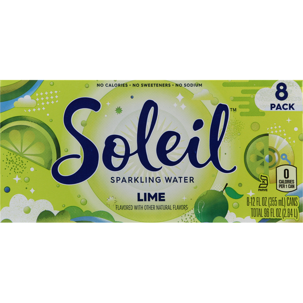 Soleil Sparkling Water, Lime, 8 Pack