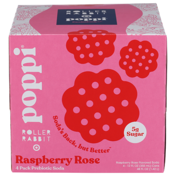 Poppi Raspberry Rose Prebiotic Soda 4 Pack Same-Day Delivery or