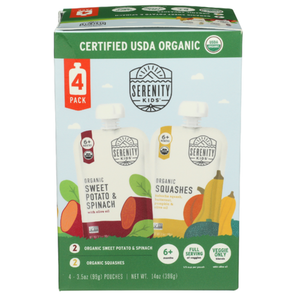 Serenity Kids Organic Sweet Potato Spinach & Squashes Pouches 4 Pack