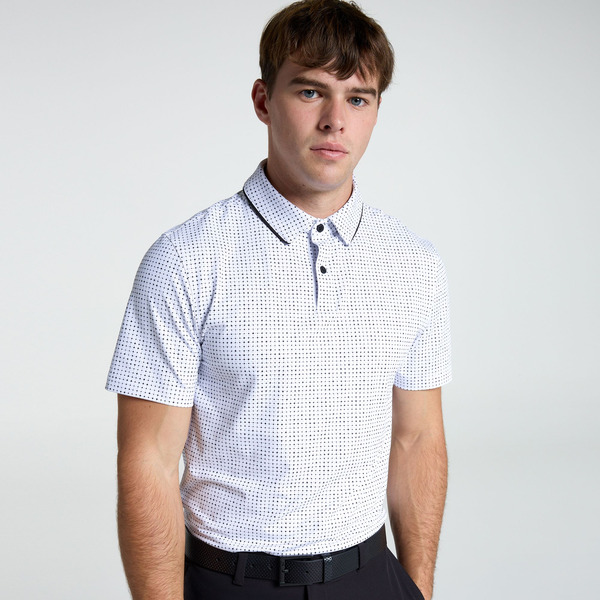 VRST Men's Mesh Print Golf Polo, M - Geopane White/Black