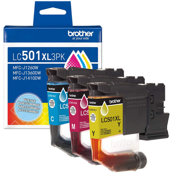Brother Genuine LC501XL3PK High Yield Color Ink Cartridges - Cyan, Magenta & Yellow